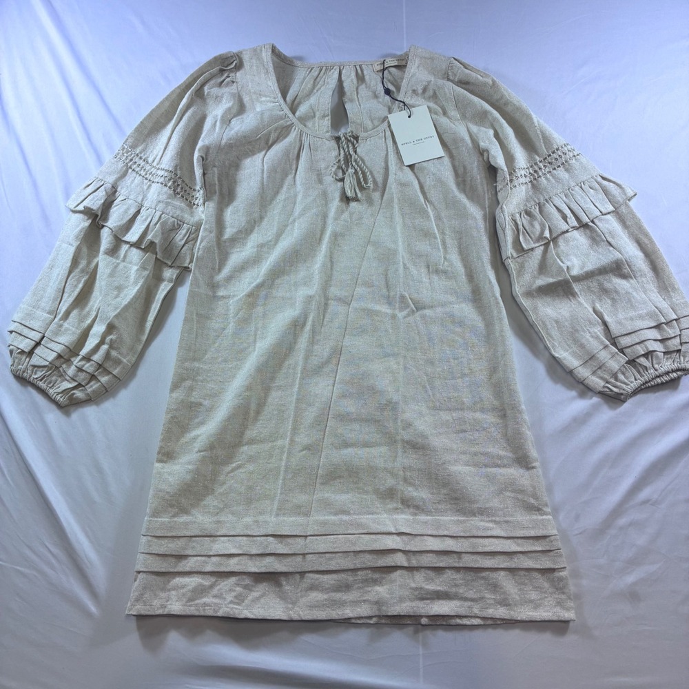 Spell & The Gypsy Collective Lola Tunic Dress Biscuit Beige Gold Lurex XS NEW
